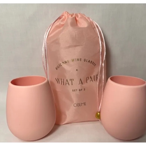 New Odeme What a Pair Pink Silicone Wine Glasses Set of 2 Picnic Hiking Outdoor - Picture 1 of 8